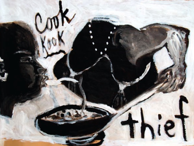 Leesa Streifler, She is consistent; She nurtures; She’s maternal: He thrives, 2007, acrylic on butcher paper, 76.2 x 106.7cm, Collection of the Regina Public Library