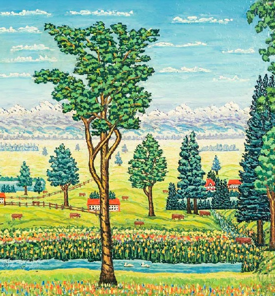 Roland Keevil, Ranch Scene-Foothills, 1957, oil on canvas board, 55.9 x 76.2cm, Collection of Veronica and David Thauberger
