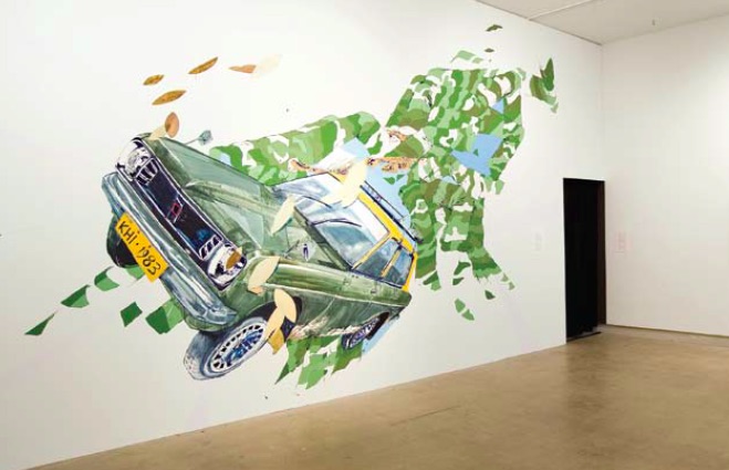 Fawad Khan, Datsun Sunny Dissonance, 2009, acrylic on wall, various dimensions, Courtesy of the Artist and 33 Bond Gallery