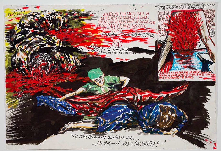 Raymond Pettibon, Untitled (Don’t run this), 2006, pen, ink, gouache, acrylic and collage on paper, 52.1 x 76.2cm, Courtesy of Regen Projects, Los Angeles