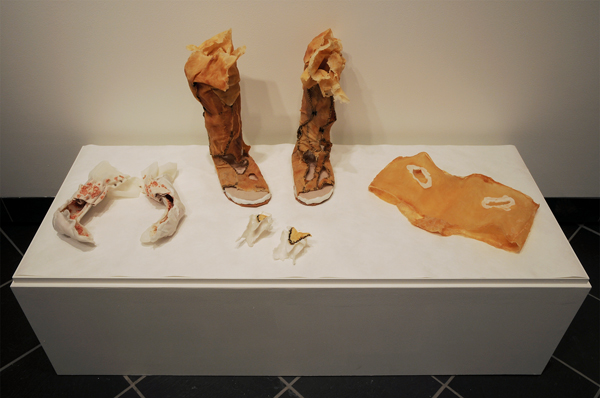 Chun-Shan (Sandie) Yi, Dermis Leather Footwear, 2011, Sculpture: Latex, cork & thread, Dimensions variable