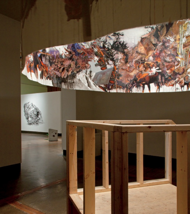Dagmara Genda, Panorama, 2012, Collage with ink, latex, and acrylic on paper, 52.5 x 301.4 inches