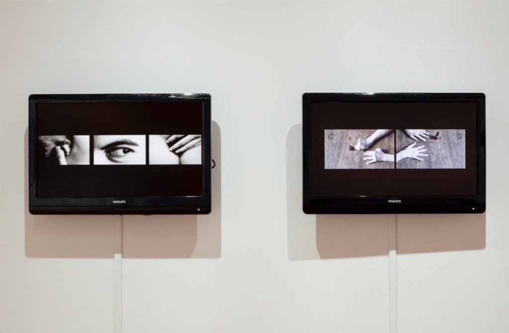 Lindsay Fisher, (left) Peepshow, 2014, Video installation, 0:09 minutes; (right) How to paint your nails perfectly, 2014, Video installation, 3:09 minutes