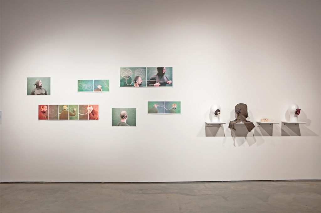 Darrin Martin, Noise Print Sculptures for BAHA (Bone Anchored Hearing Aids), 2008–2010, Six digital prints on Arches paper, four sculptures
