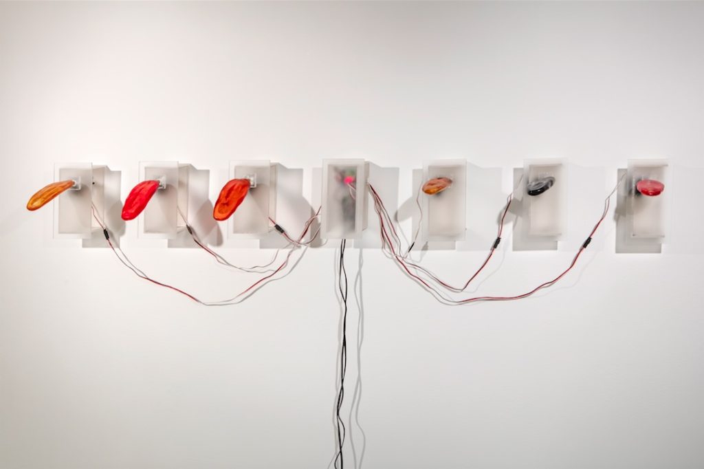 Ingrid Bachmann, Pinocchio’s Dilemma, 2007, Cast resin, 8 servo motors, 2 Arduino microcontrollers, metal, Plexiglas, plastic