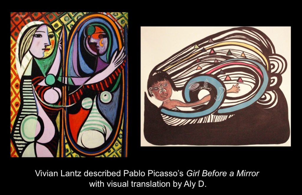 Carmen Papalia, See For Yourself, 2015, Vivian Lantz described Pablo Picasso’s Girl Before a Mirror with visual translation by Aly D.