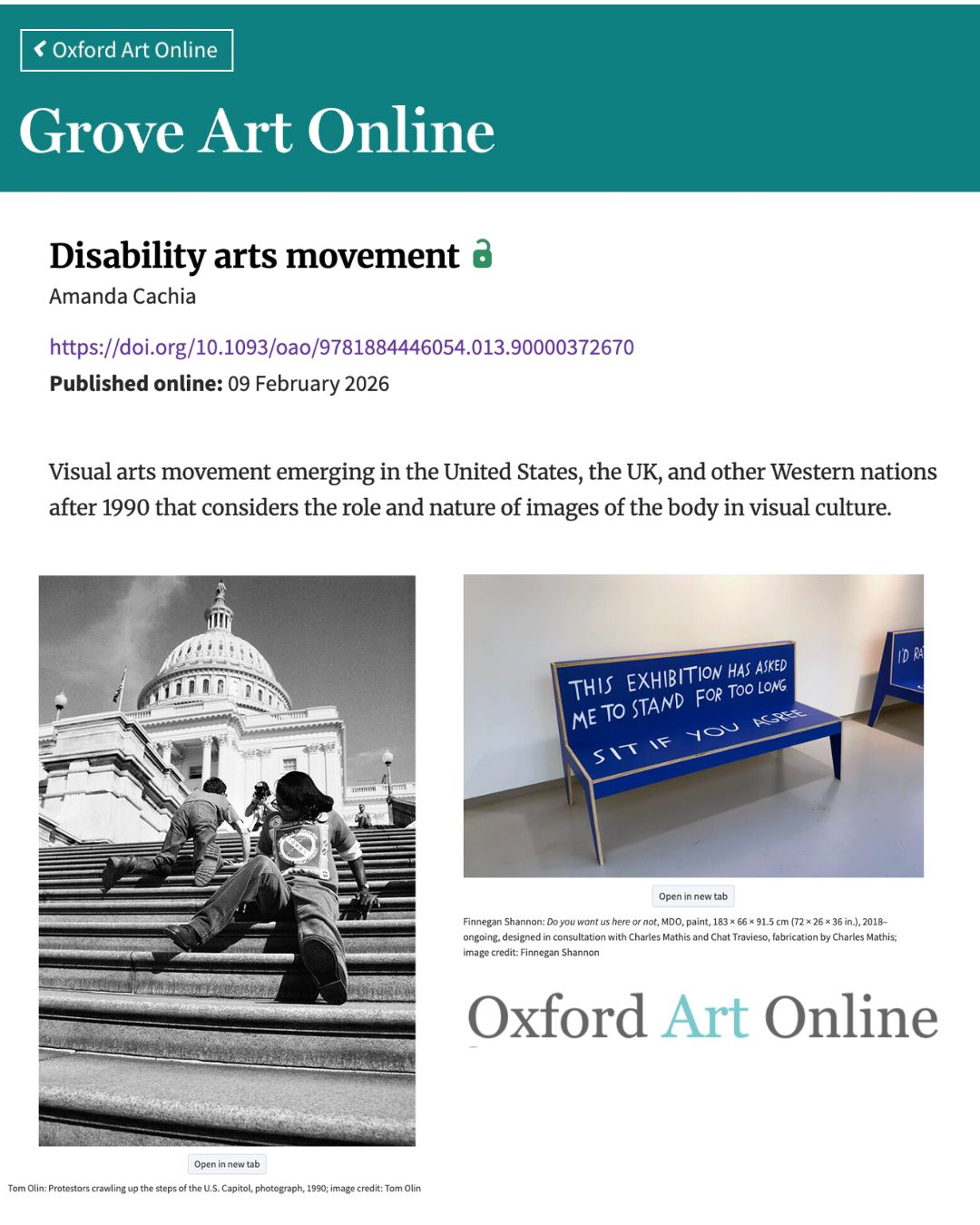 Link to Grove Art Online: Disability arts movement